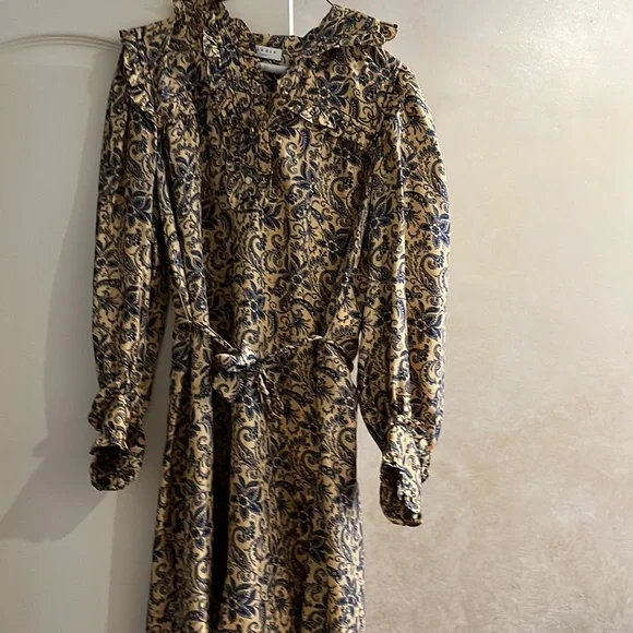 SANDRO Floral Print Mini Dress GOLD BLUE Mini Dresses - Picture 6 of 8